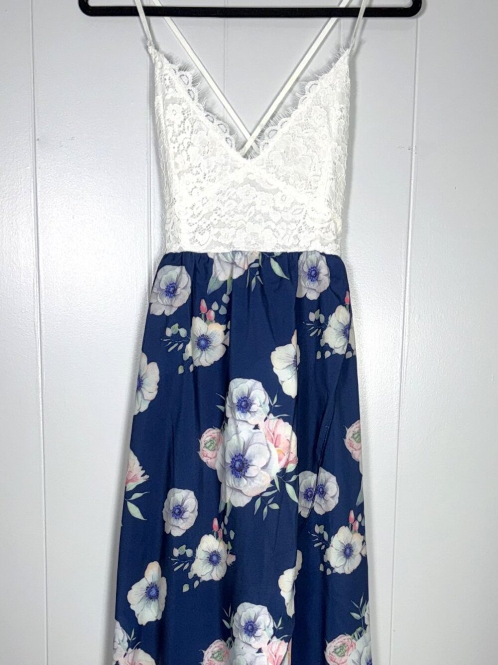 Patpat Floral White Lace V-Neck High-Low Sleeveless Sundress Strappy Dress M
